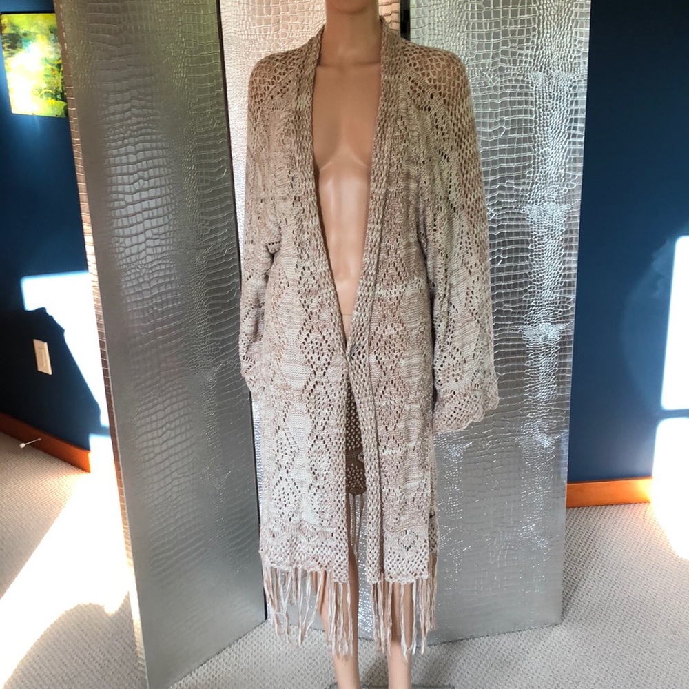 Roxy size L cotton knit caftan sweater - open front with no closures